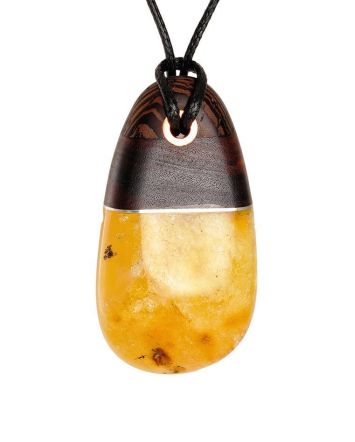 Handcrafted Honey Amber Pendant With Natural Wood The Indonesia, image 