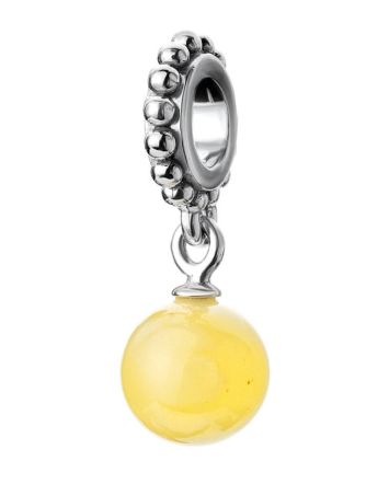 Sterling Silver Charm With Cute Honey Amber Ball Pendant, image 