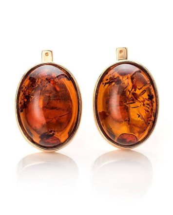Gold-Plated Earrings With Cognac Amber The Goji, image 
