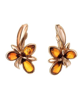 Gold-Plated Earrings With Cognac Amber The Verbena, image 