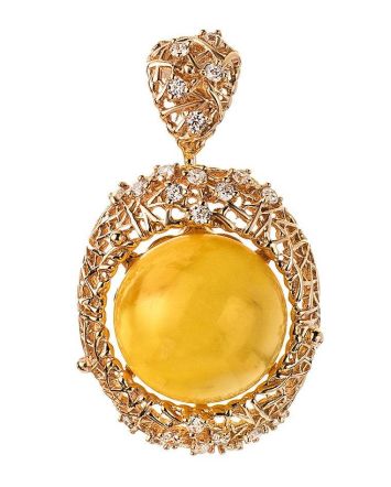 Round Amber Pendant In Gold-Plated Silver With Crystals The Venus, image 