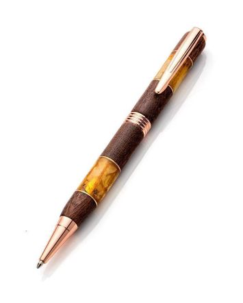 Designer Acacia Wood Pen With Baltic Amber, image 