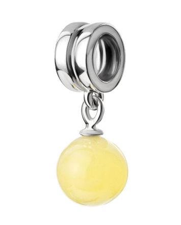 Sterling Silver Charm With Little Round Amber Pendant, image 