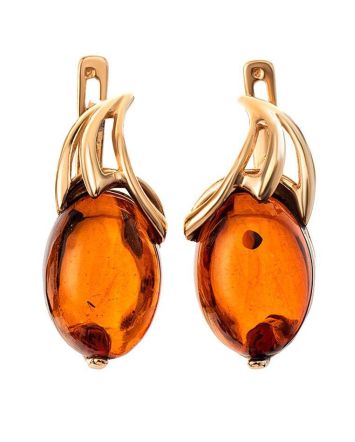 Cognac Amber Earrings In Gold-Plated Silver The Palermo, image 