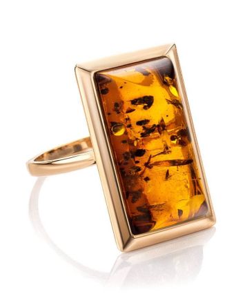 Bold Gold-Plated Ring With Cognac Amber The Chelsea, Ring Size: 12 / 21.5, image 