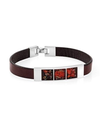 Stylish Leather Bracelet With Cherry Amber The London, image 