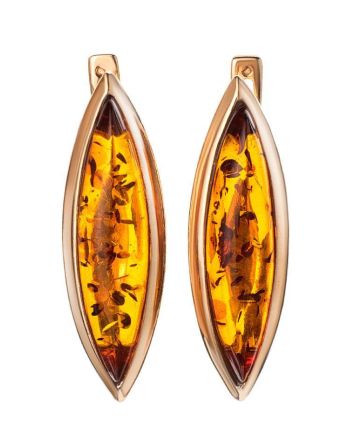 Gold-Plated Silver Earrings With Cognac Amber The Grace, image 