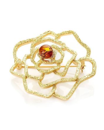 Filigree Gold Plated Brooch With Cognac Amber The Belouna, image 