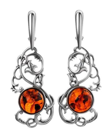 Wonderful Filigree Silver Drop Earrings With Cherry Amber The Tivoli, image 