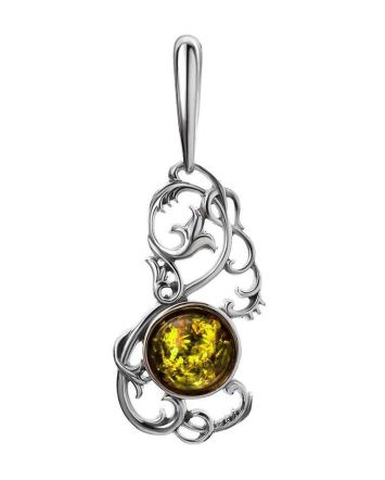 Filigree Silver Pendant With Green Amber The Tivoli, image 