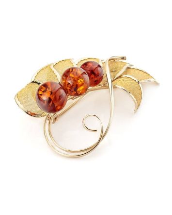 Bold Gold Plated Brooch With Cognac Amber The Beoluna, image 