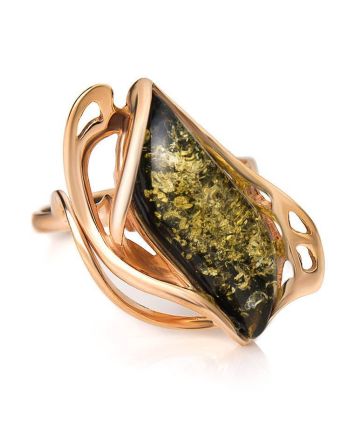 Gold-Plated Ring With Green Amber The Illusion, Ring Size: 12 / 21.5, image 