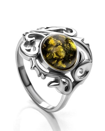 Refined Green Amber Ring In Sterling Silver The Tivoli, Ring Size: 9 / 19, image 