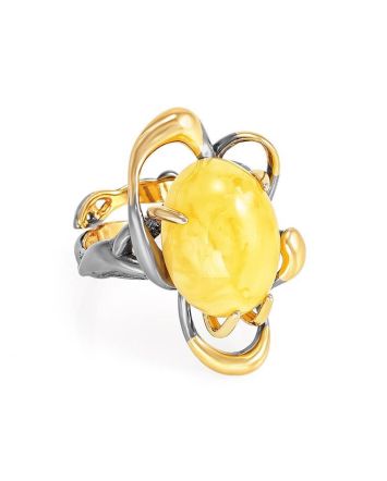 Adjustable Honey Amber Ring In Gold-Plated Silver The Pompadour, Ring Size: Adjustable, image 