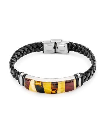 Braided Leather Wristband With Multicolor Amber The Grunge, image 
