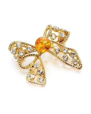 Cute Bright Gold Plated Brooch With Amber And Crystals The Belouna, image 