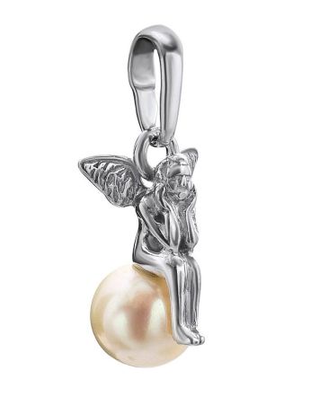 Silver Pendant With Cultured Pearl The Angel, image 