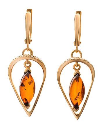 Gold Plated Earrings With Cognac Amber And Champagne Crystals The Raphael, image 