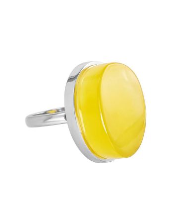 Voluptuous Silver Ring With Bright Honey Amber The Glow, Ring Size: 7 / 17.5, image 