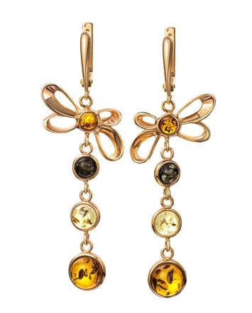 Gold-Plated Dangle Earrings With Multicolor Amber The Caprice, image 