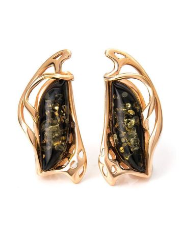 Green Amber Earrings In Gold-Plated Silver The Illusion, image 