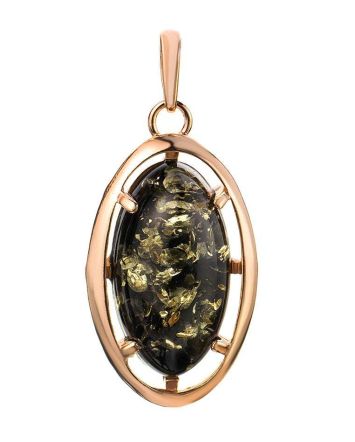Oval Gold-Plated Pendant With Green Amber The Elegy, image 