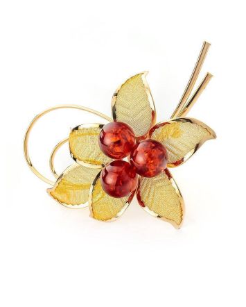 Luminous Gold Plated Brooch With Cherry Amber The Beoluna, image 