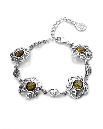 Fabulous Silver Link Bracelet With Green Amber The Tivoli, image 