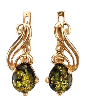 Adorable Green Amber Earring In Gold The Swan, image 