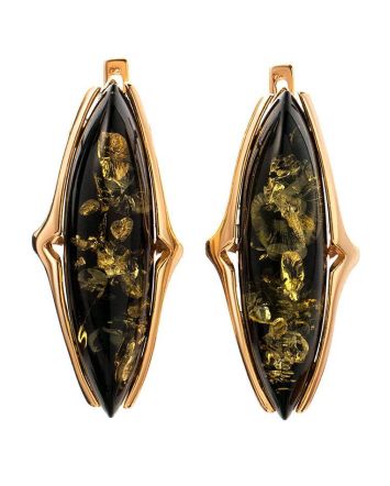 Gold-Plated Silver Earrings With Green Amber The Barcelona, image 