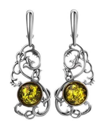 Dazzling Silver Drop Earrings With Green Amber The Tivoli, image 