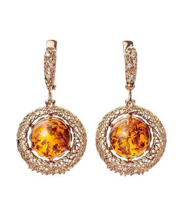 Drop Amber Earrings In Gold With Crystals The Venus, image 