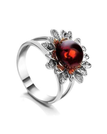 Sterling Silver Ring With Cherry Amber The Aster, Ring Size: 11.5 / 21, image 