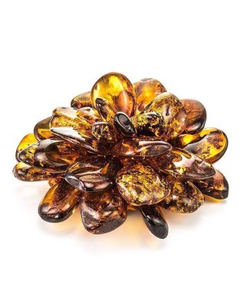 Cognac Amber Brooch The Chrysanthemum, image 