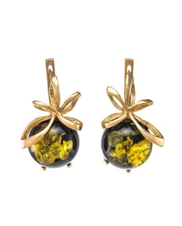Beautiful Amber Earrings In Gold-Plated Silver The Paradise, image 