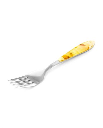 Sterling Silver Dessert Fork With Amber Mosaic, image 