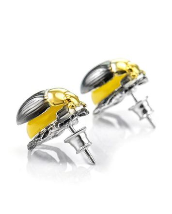 Amber Stud Earrings In Sterling Silver The Scarab, image 