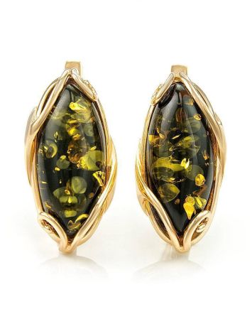 Green Amber Earrings In Gold The Rococo, image 