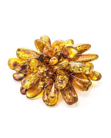 Cognac Amber Brooch The Chrysanthemum, image 