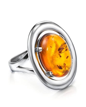 Oval Silver Ring With Cognac Amber The Sonnet, Ring Size: 9 / 19, image 