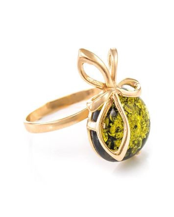 Green Amber Ring In Gold-Plated Silver The Paradise, Ring Size: 12 / 21.5, image 