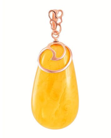 Gold-Plated Teardrop Pendant With Honey Amber The Cascade, image 