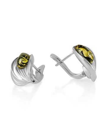 Sterling Silver Earrings With Green Amber The Bee, image 