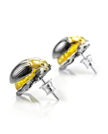 Amber Stud Earrings In Sterling Silver The Scarab, image 