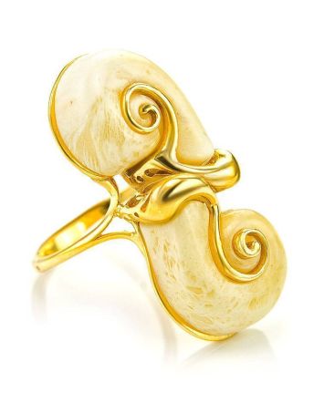 Bold Gold-Plated Ring With White Amber The Snail, Ring Size: 12 / 21.5, image 