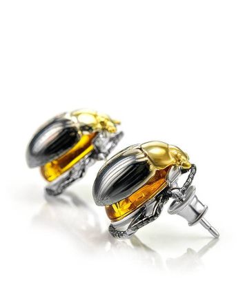 Amber Stud Earrings In Sterling Silver The Scarab, image 