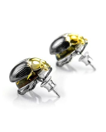 Amber Stud Earrings In Sterling Silver The Scarab, image 