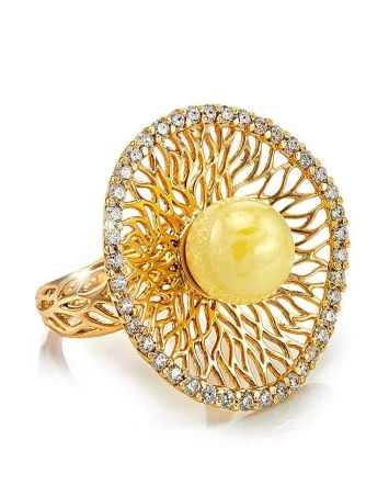 Wonderful Honey Amber Ring In Gold-Plated Silver With Crystals The Venus, Ring Size: 13 / 22, image 
