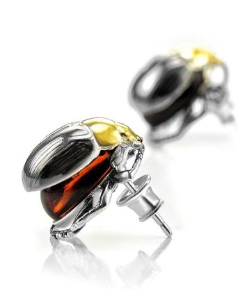 Amber Stud Earrings In Sterling Silver The Scarab, image 