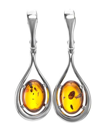 Sterling Silver Drop Earrings With Cognac Amber The Sonnet, image 